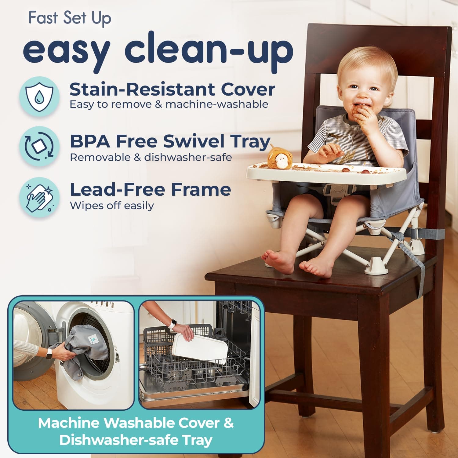 כיסא אוכל נייד מתקפל לתינוק - תמונה 4