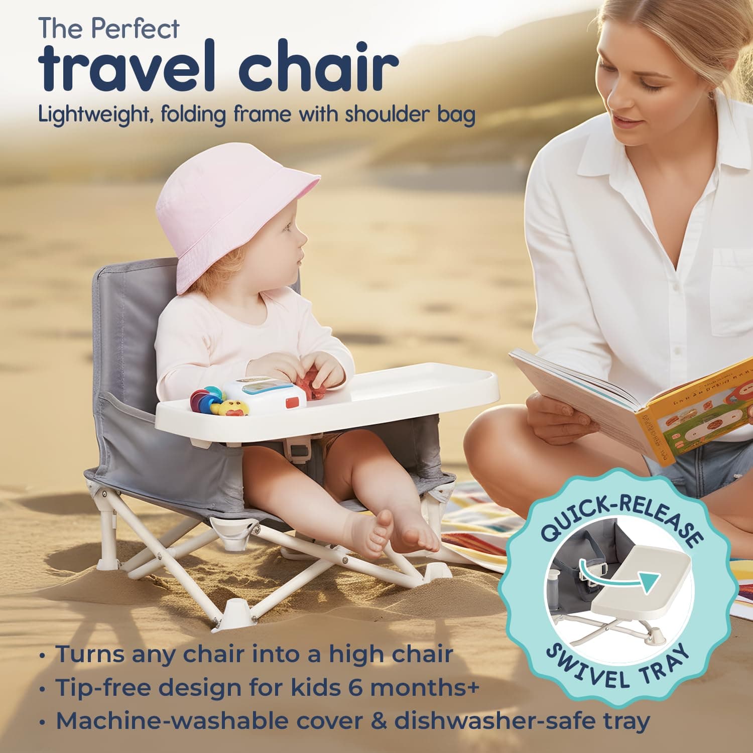 כיסא אוכל נייד מתקפל לתינוק - תמונה 2