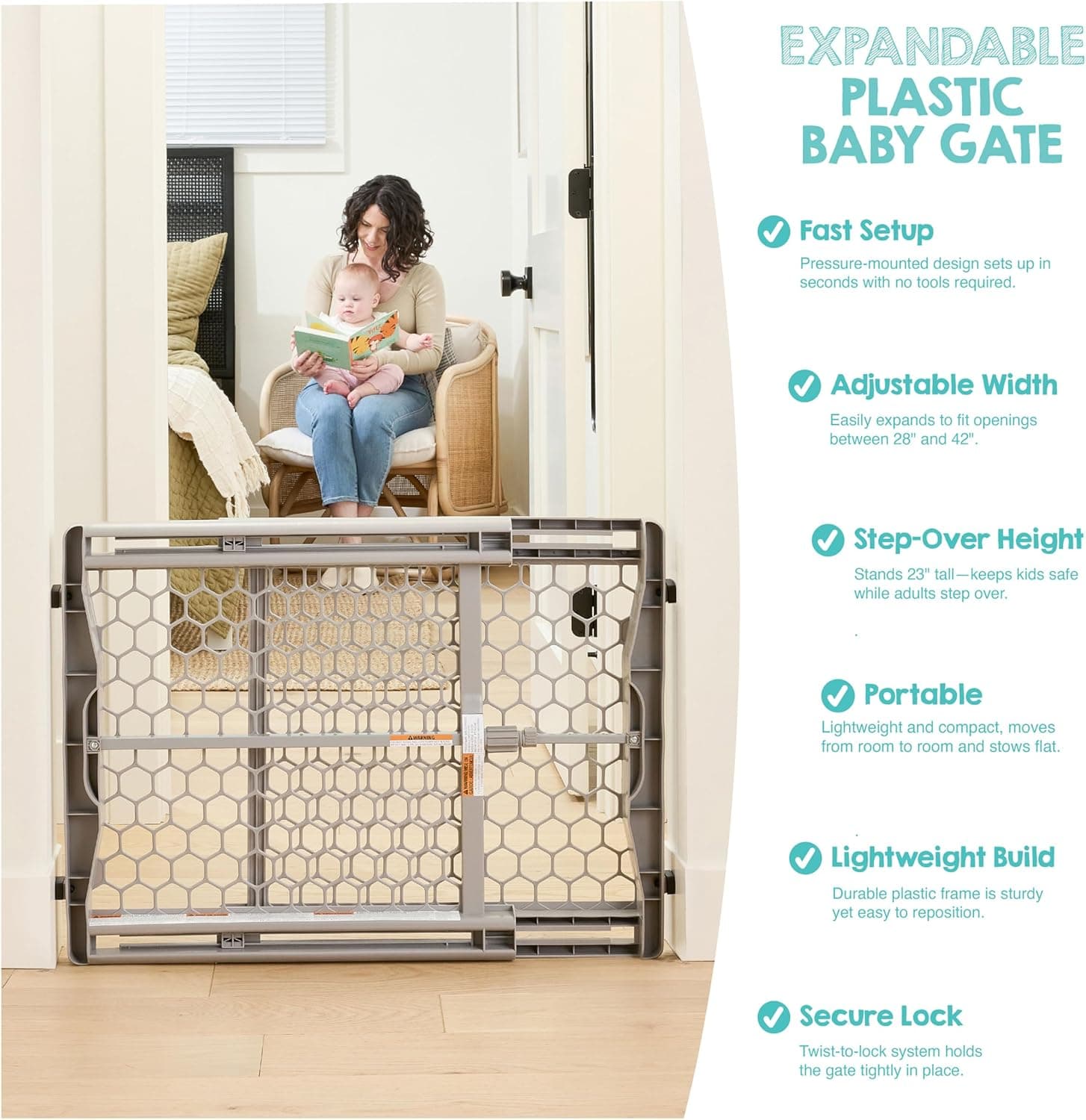 שערי בטיחות לתינוקות נשלפים ללא קידוח למדרגות - תמונה 5