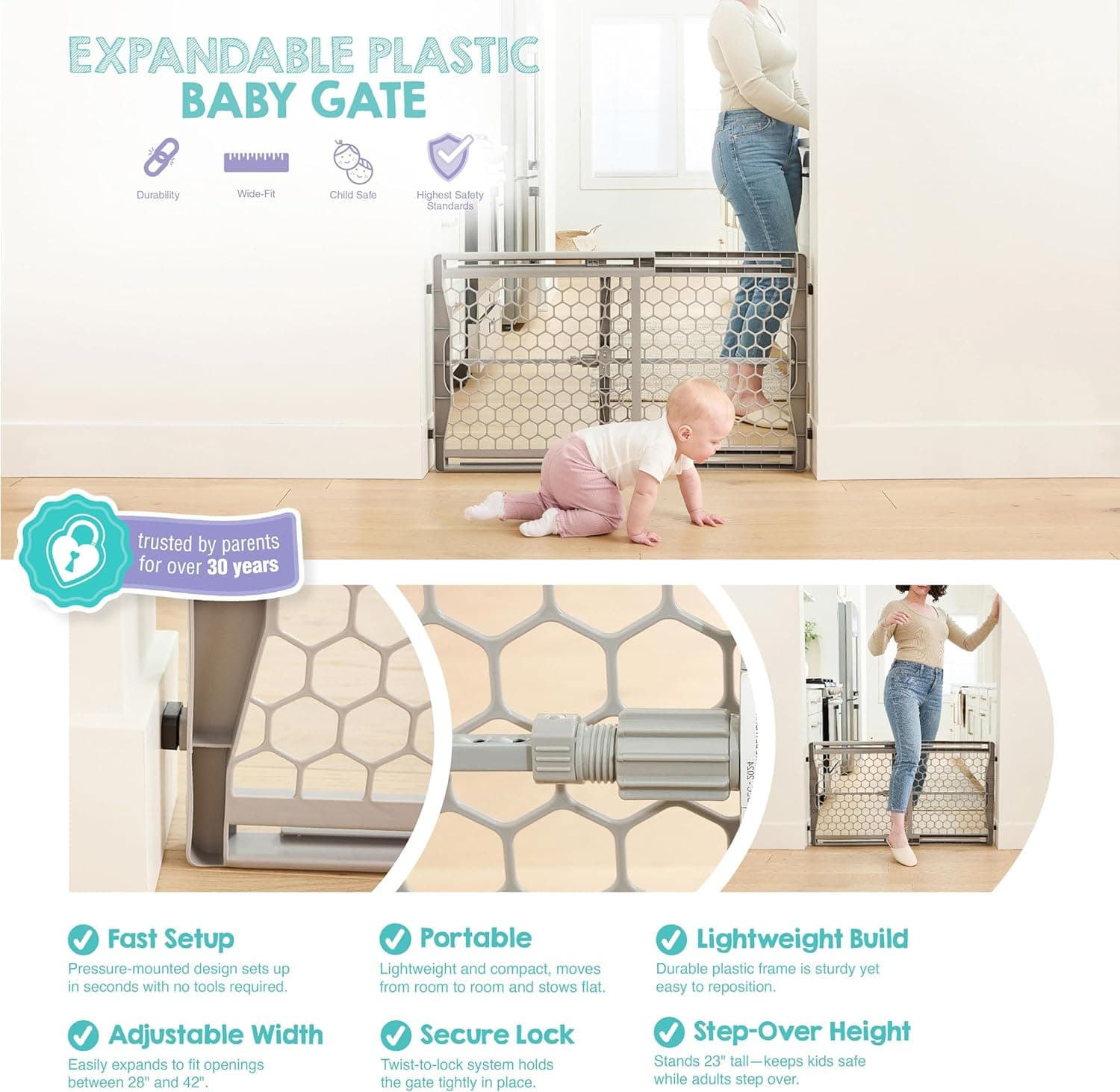 שערי בטיחות לתינוקות נשלפים ללא קידוח למדרגות - תמונה 4