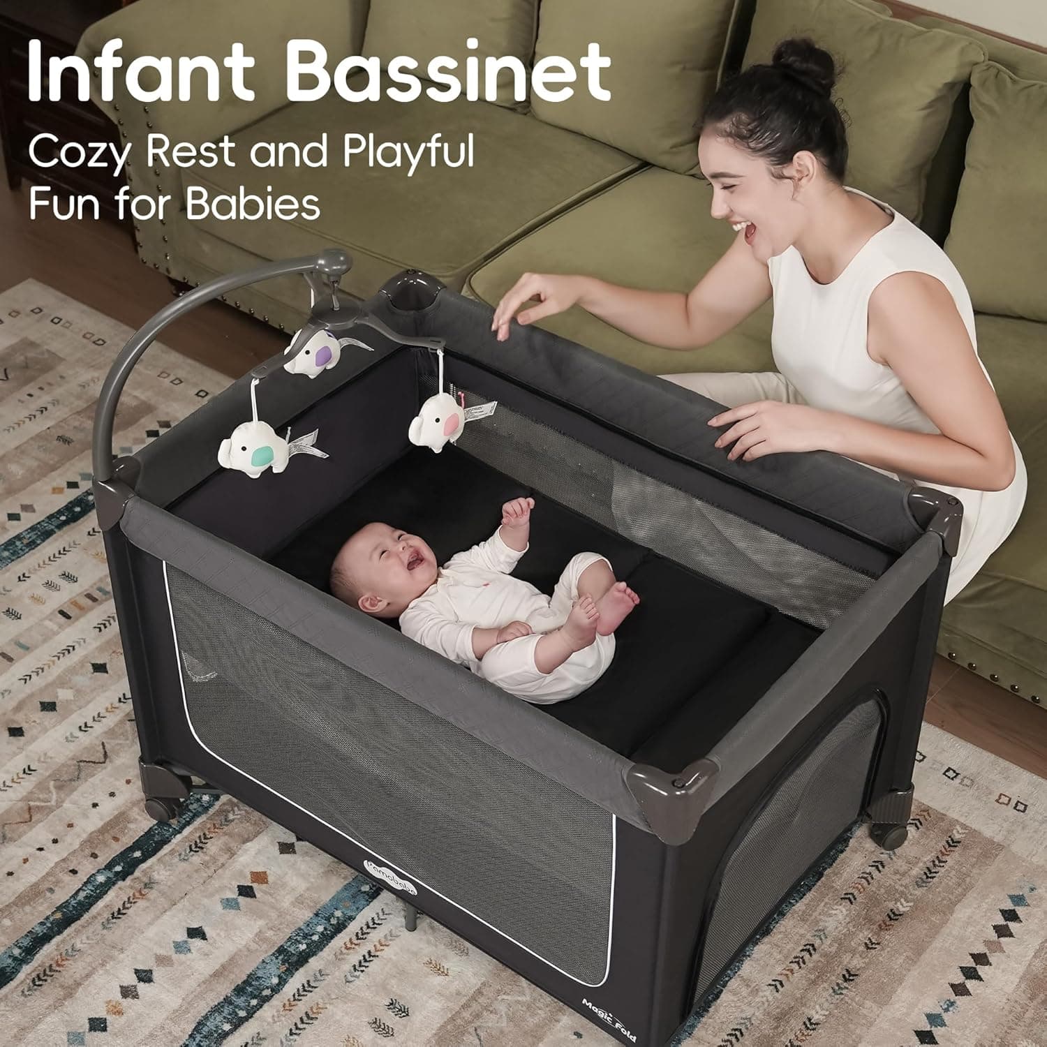 עריסה לתינוק 3 ב-1, לשינה לצד המיטה ולול, עריסה ניידת, מתקפלת וקלה - תמונה 4